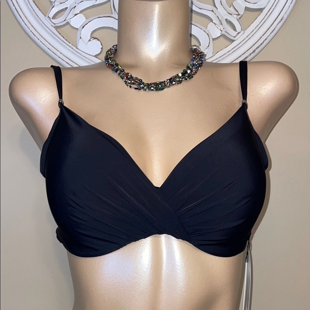 Calvin Klein women large 12 14 Black Bikini Top swim bathing suit underwire NWT
